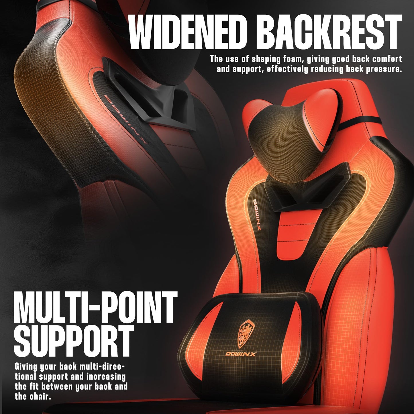 Dowinx Gaming Chair with Footrest, Gaming Chair for Heavy People, Gamer Chair for Adult with Massage, Computer Game Chair with PU, PC Game Chair for 200lbs (Red)