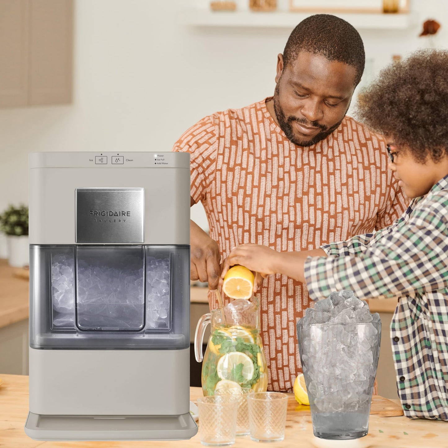 Frigidaire Nugget Ice Maker, Countertop Ice Machine with Transparent Window, Sonic Ice Maker with 44 lbs. Capacity, Auto Self Cleaning Ice Maker Machine, 2.0 Gen, Cream - 16.75D x 11.75W x 20.25H