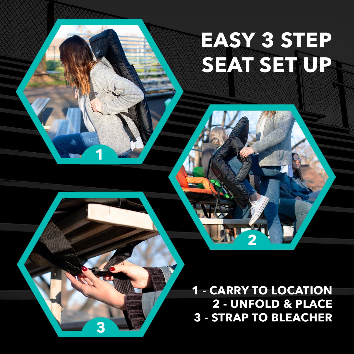 Driftsun 2 Pack Standard Size Stadium Seats with Back Support - Deluxe Foldable Stadium Chairs for Bleachers - Folding Waterproof Sport Chair - Easy to Transport