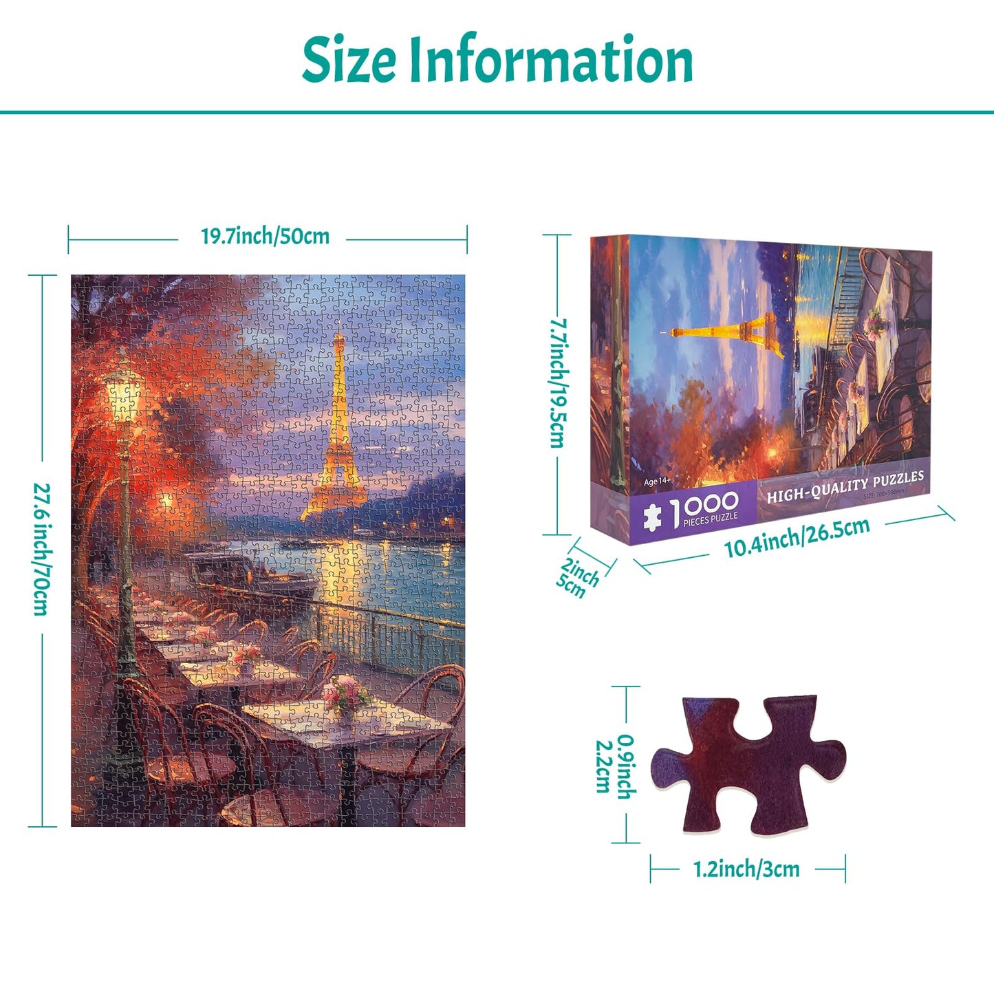 1000 Piece Puzzle for Adults, Paris Riverside Jigsaw Puzzles 1000 Pieces, London Puzzles 1000 Pcs Paris Night View Landscape Oil Painting Puzzle 1000 Pieces for Adults Teens Seniors Gift