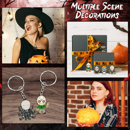 7ilaewen 28Pcs Horror Classic Movie Character Charms Halloween Enamel Pendants, Horror Ghost Dangle Halloween Scary Earring Necklace Bracelet Charms for Jewelry Making DIY Crafts Gifts