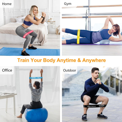 Gritin Resistance Bands, [Set of 5] Skin-Friendly Resistance Fitness Exercise Loop Bands with 5 Different Resistance Levels - Carrying Case Included - Ideal for Home, Gym, Yoga, Training
