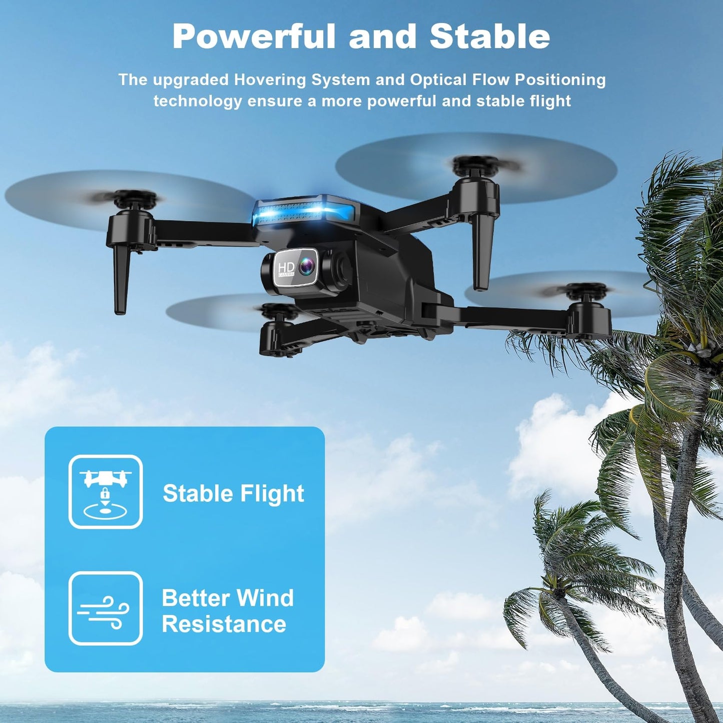 Drone with 1080P Camera - Foldable Remote Control Quadcopter with Voice Gesture Control, 3D Flip, One Key Start, Emergency Stop, 2 Batteries, Easier to use, Toy for Adults Beginners, Black