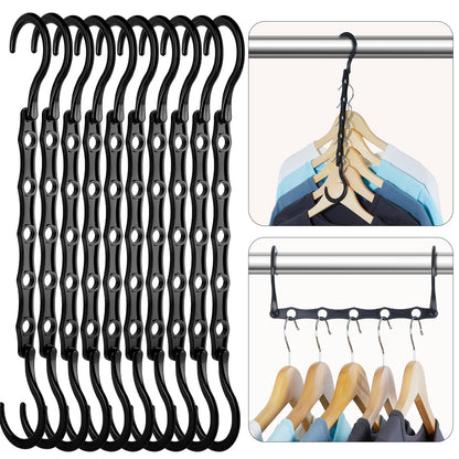 HOUSE DAY Black Magic Space Saving Hangers 10 Pack, Premium Smart Hanger Hooks, Sturdy Cascading Hangers with 5 Holes for Heavy Clothes, Closet Organizers and Storage, College Dorm Room Essentials