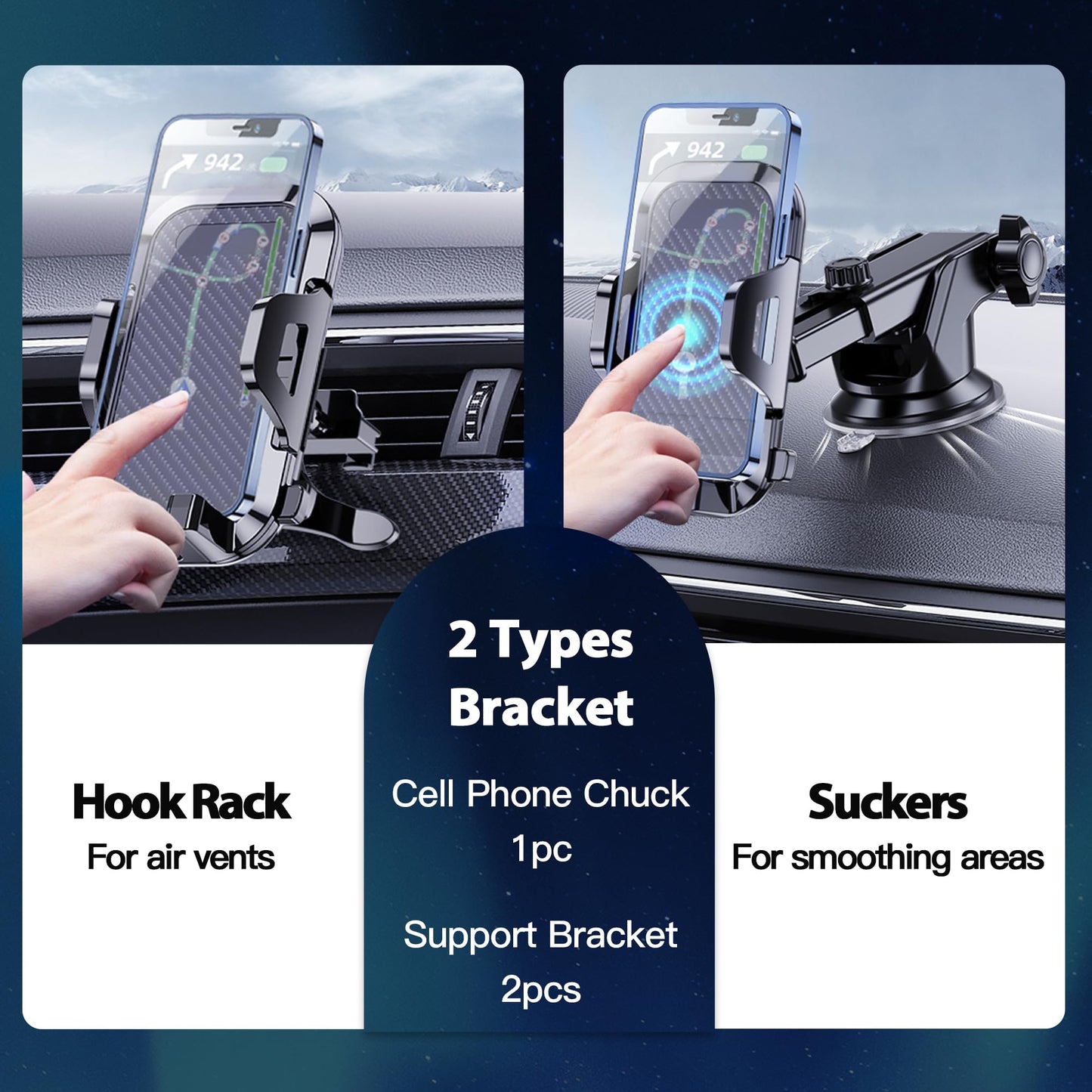 3-in-1 Car Phone Holder Mount Powerful Suction Phone Mount for Car Dashboard Air Vent Windshield,for All iPhone Android Phone (Black)