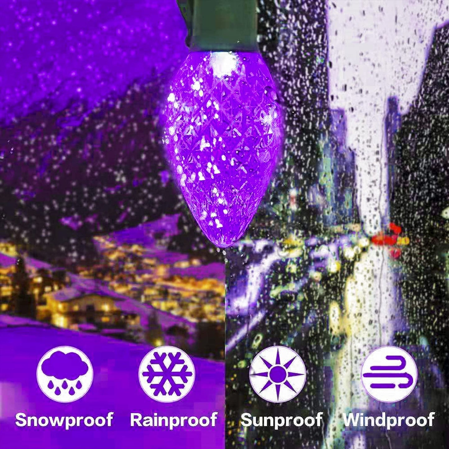 KAQ 2PK 100LED Orange and Purple C9 Halloween Lights Waterproof Indoor Outdoor, Extendable 98FT String Lights Plug in with 13 Lighting Modes, Halloween Decorations for Party Patio, Outside Yard Decor