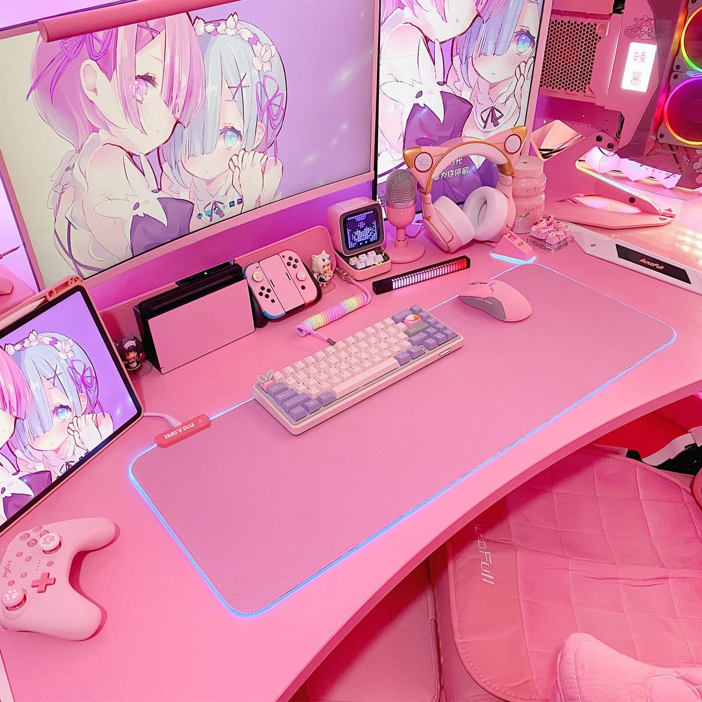 JMIYAV Pink RGB Gaming Mouse Pad 31.5x12 Inch PC XL Large Extended Glowing Led Light Up Desk Pad Non-Slip Rubber Base Computer Cute Mousepad Mat Desk Accessories Gaming Setup 31.5x12 Inch