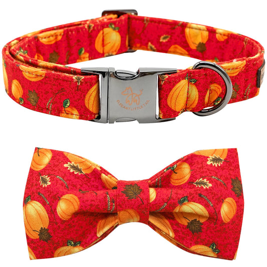Elegant little tail Dog Collar with Bow - Fall Dog Collar Halloween Pumpkin Bow Girl Boy Pet Collar Soft Dog Bowtie Collars for Medium Dogs