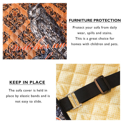 Cmfshape Halloween Skidproof Sofa Cover-Festival Sofa Slipcover with Elastic Straps-Easy Fit Slip Cover-Patchwork Washable Furniture Protector for Pets and Kids(Sofa,Black&Orange)