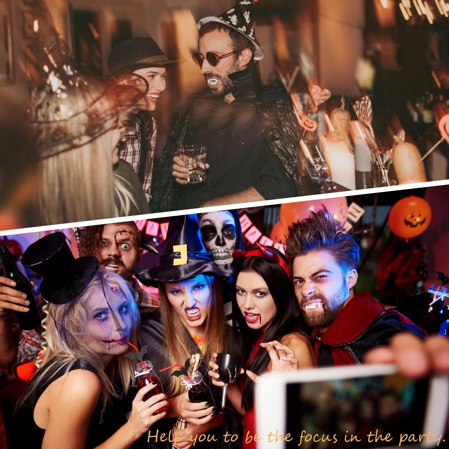 12 Pairs Vampire Teeth for Cosplay-4 Size Fake Fangs with 3 Tube Solid Adhesive for Halloween Props, Anime Party Dress Up Costume Masquerade Accessory Gift for Christmas Party