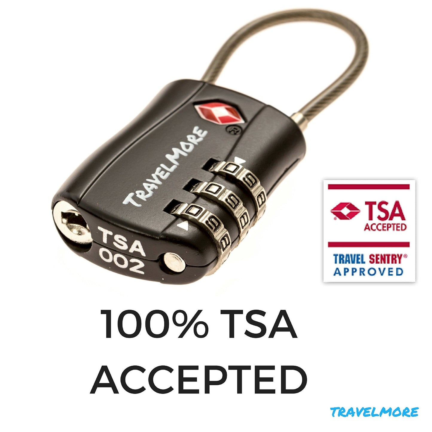 4 Pack TSA Approved Travel Combination Cable Luggage Locks for Suitcases & Backpacks - Black