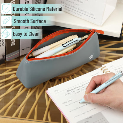 Mr. Pen- Silicone Pencil Case Pouch, Slate Blue, Aesthetic Triangular Design, Multipurpose, Aesthetic Pencil Case Small, Silicone Makeup Bag