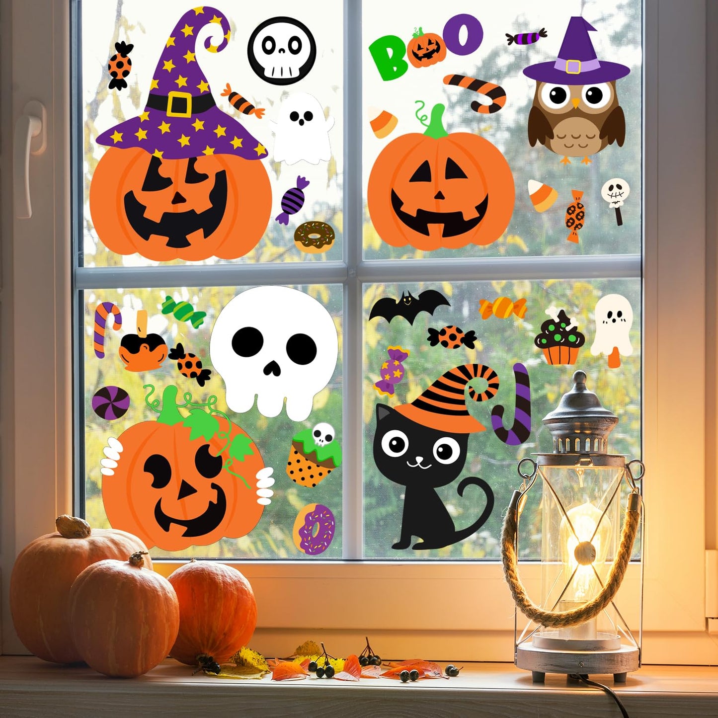 6 Pcs Window Clings - Halloween Decorations With Cute Pumpkin Ghost Stickers and Decals for Party