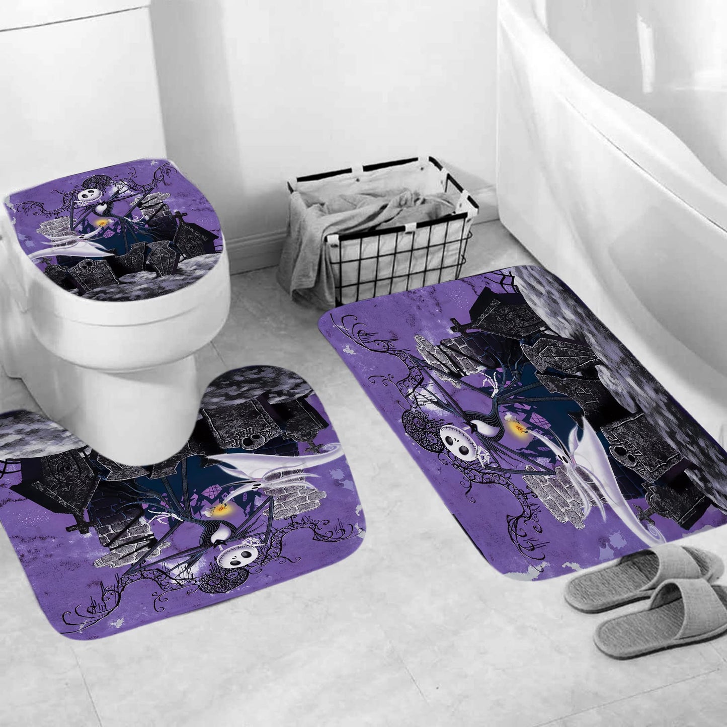 DDS-DUDES 4Pcs Christmas Shower Curtain Sets Kids Bathroom Halloween Decor with 12 Curtain Hooks for Bathroom, Waterproof 71 x 71 inch (D14)