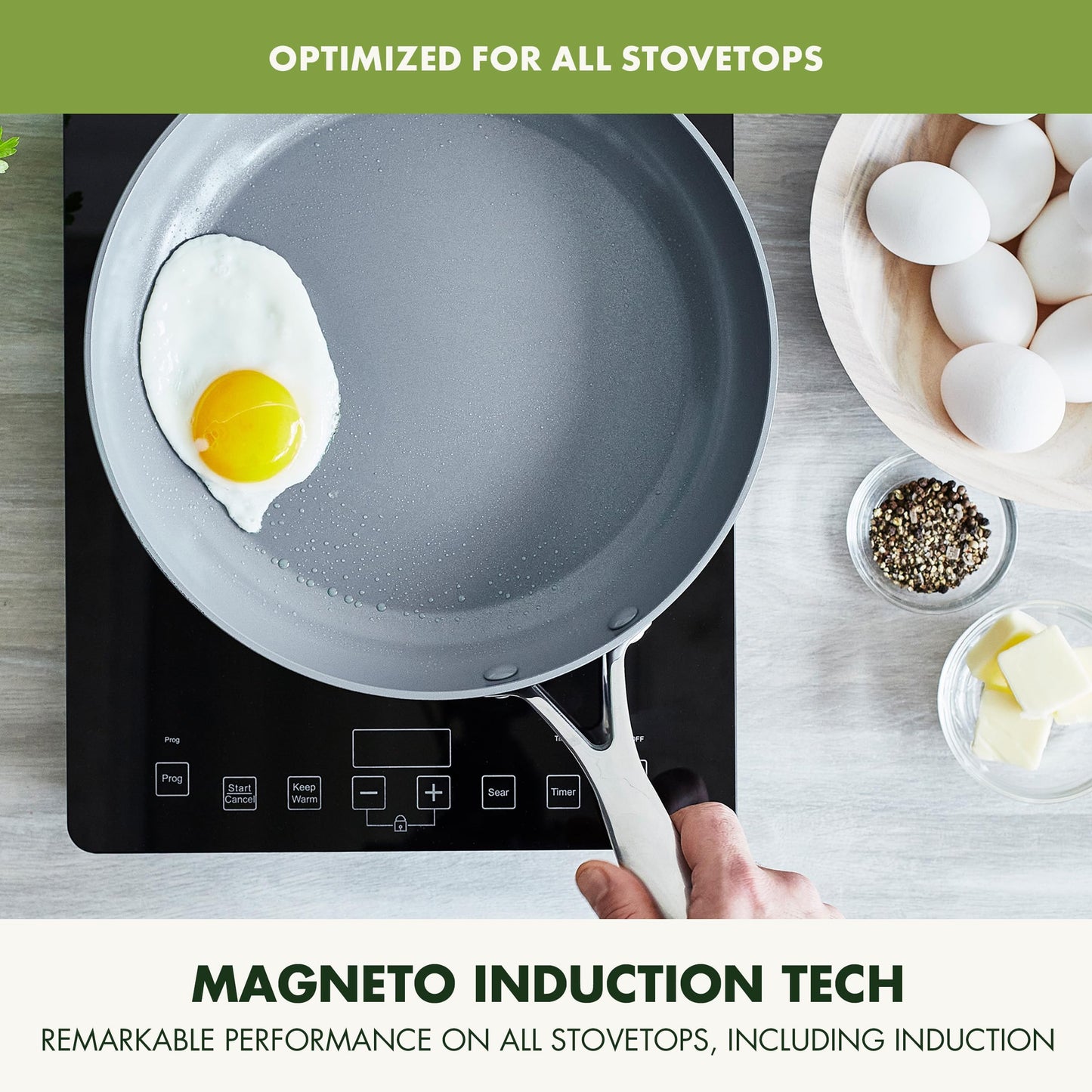 GreenPan Valencia Pro Hard Anodized Healthy Ceramic Nonstick 8" Frying Pan Skillet, PFAS-Free Cookware, Stainless Steel Handle, Induction Suitable, Dishwasher Safe, Oven Safe, Gray