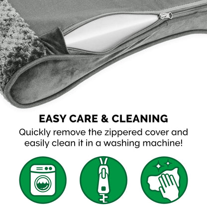 Furhaven Pet Dog Bed - Cooling Gel Foam Minky Plush and Velvet Ergonomic Luxe Lounger Cradle Mattress Contour Pet Bed with Removable Cover for Dogs and Cats, Gray, Large