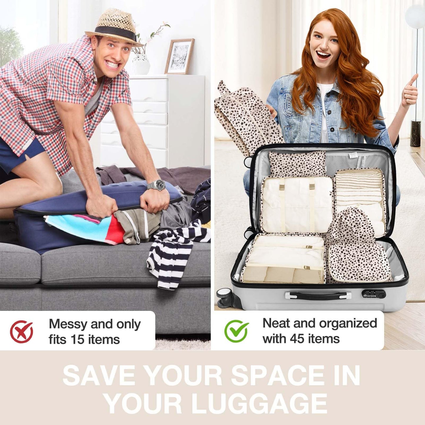 8 Set Packing Cubes for Suitcases, Packing Cube with Shoe, Cosmetics, Clothing, and Accessories Bags Packing Cubes for Travel Luggage Organizer(Leopard)