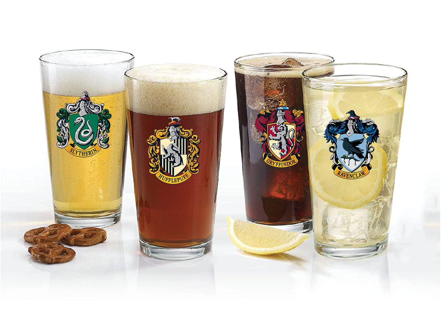 Harry Potter Pint Glass Set - Includes House Crests: Gryffindor, Slytherin, Hufflepuff, & Ravenclaw -16 oz. Capacity - Set of 4 Glasses