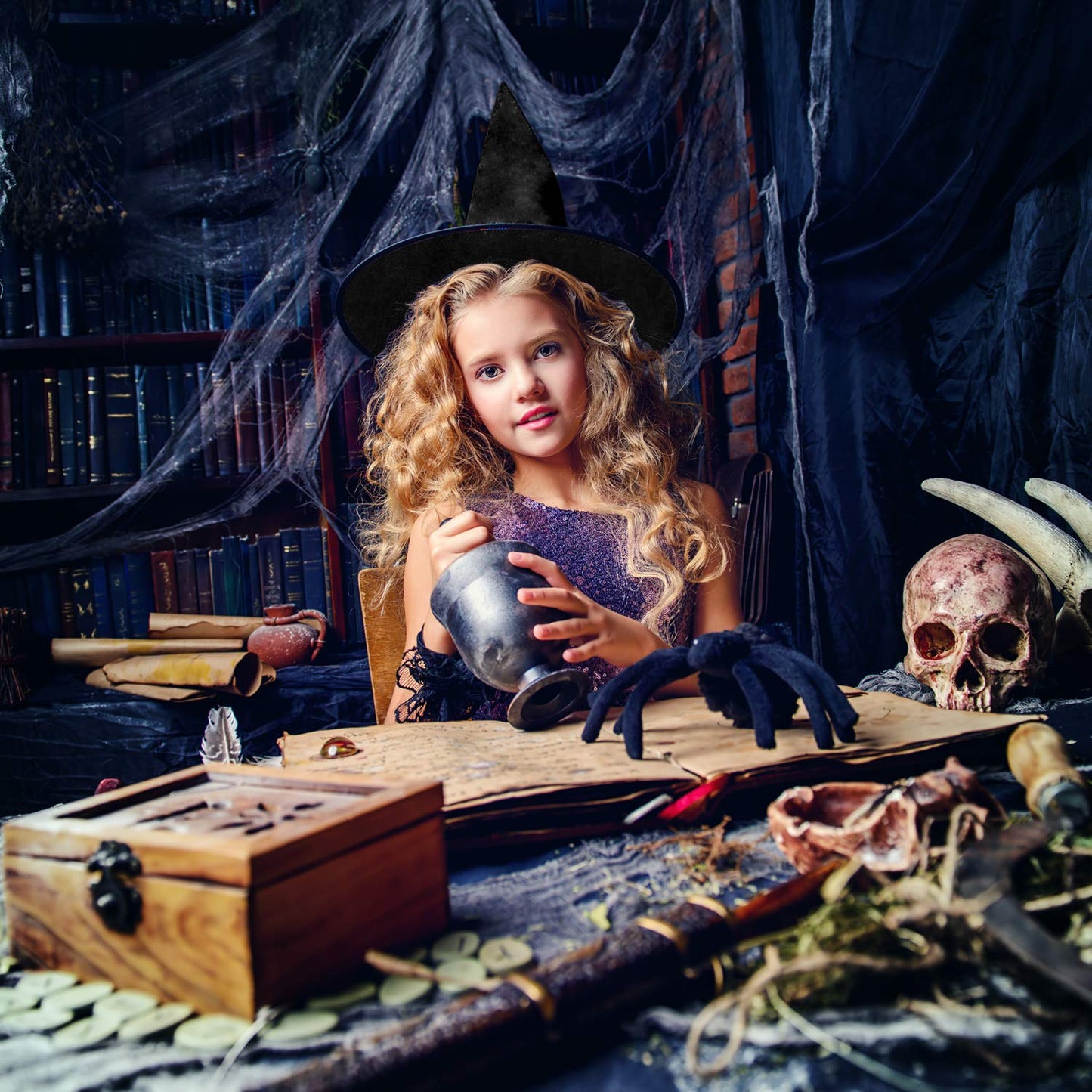 Elcoho 12 Pieces Halloween Costume Witch Hat with 100 Yards Hanging Rope for Halloween Yard Decoration