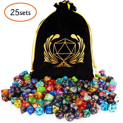Coyeekn DND Dice Set, 25 x 7 (175 Pieces) Polyhedron Dice 25 Colors Dice for Dungeons and Dragons Tabletop Role-Playing Games with 1 Large Flannel Bag