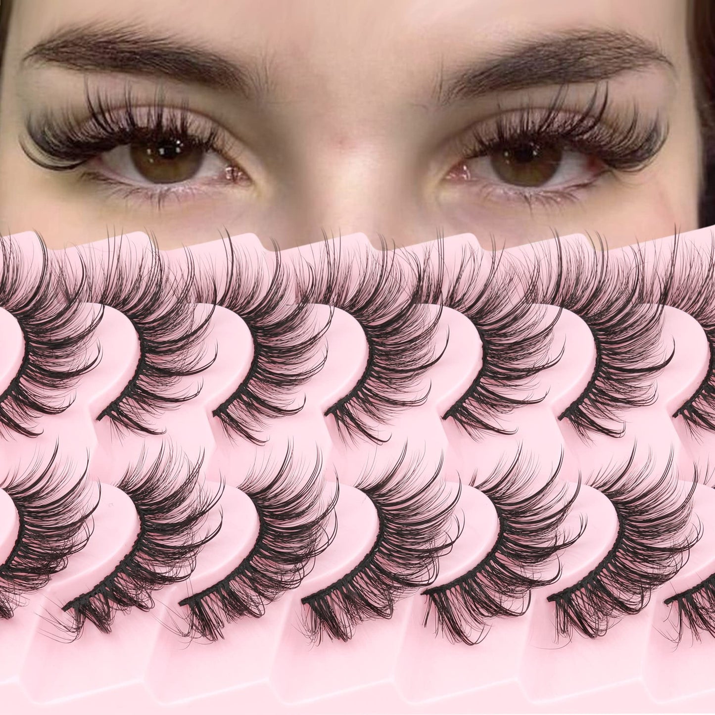 Geeneiya Lashes Wispy Mink Natural Eyelashes Spikes Lash Extensions Look Fluffy False Eyelashes 18mm Long Strip Lashes Cat Eye Eyelashes Fairy Look 7 Pairs Multipack