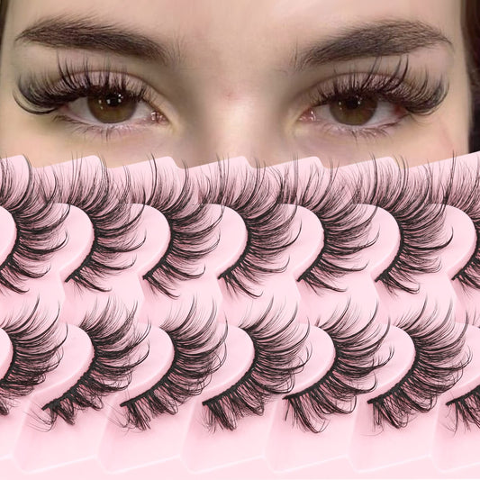 Geeneiya Lashes Wispy Mink Natural Eyelashes Spikes Lash Extensions Look Fluffy False Eyelashes 18mm Long Strip Lashes Cat Eye Eyelashes Fairy Look 7 Pairs Multipack