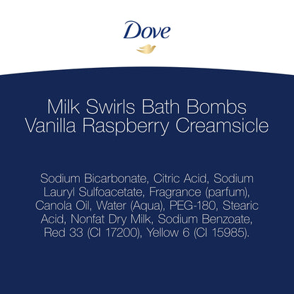 Dove Milk Swirls Vanilla Raspberry Creamsicle Bath Bombs 2.8 oz (Twin Pack)