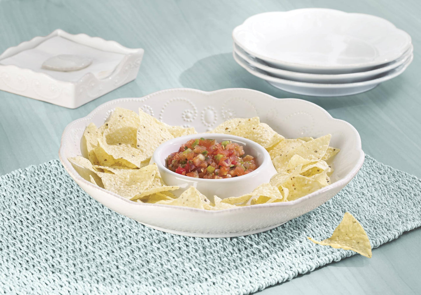 Lenox French Perle Chip and Dip Tray, White -