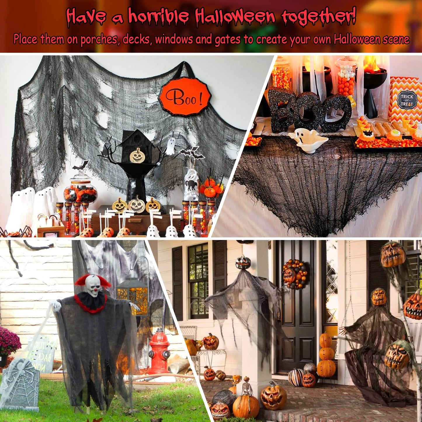 Legigo 6 Pack Balck Halloween Creepy Cloths Cheesecloths, Spooky Black Mesh Fabric Cheese Cloths for Crafts, Scary Gauze Fabric for Party Supplies Home Wall Doorway Outdoor Yard Decor