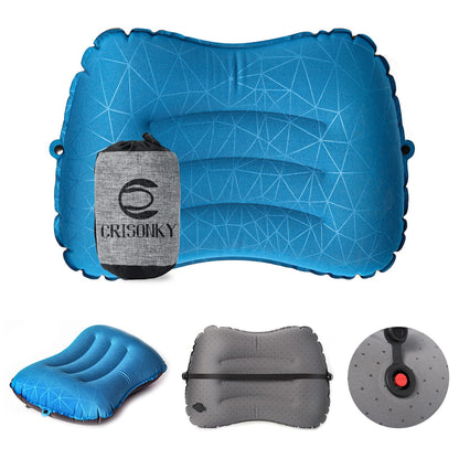 Crisonky Camping Pillow - Inflatable Pillow - Travel Pillows for Backpacking & Airplane, Lumbar Support 2.0 Blow Up Pillow, Ultralight Compressible, Comfortable, Ergonomic Pillows