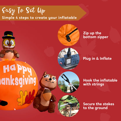Joiedomi 6 FT Tall Thanksgiving Inflatable Turkey on Pumpkin, Inflatable Racoon and Squirrel with Build-in LEDs Blow Up Inflatables for Thanksgiving Party Outdoor, Yard, Garden, Lawn Fall Decorations