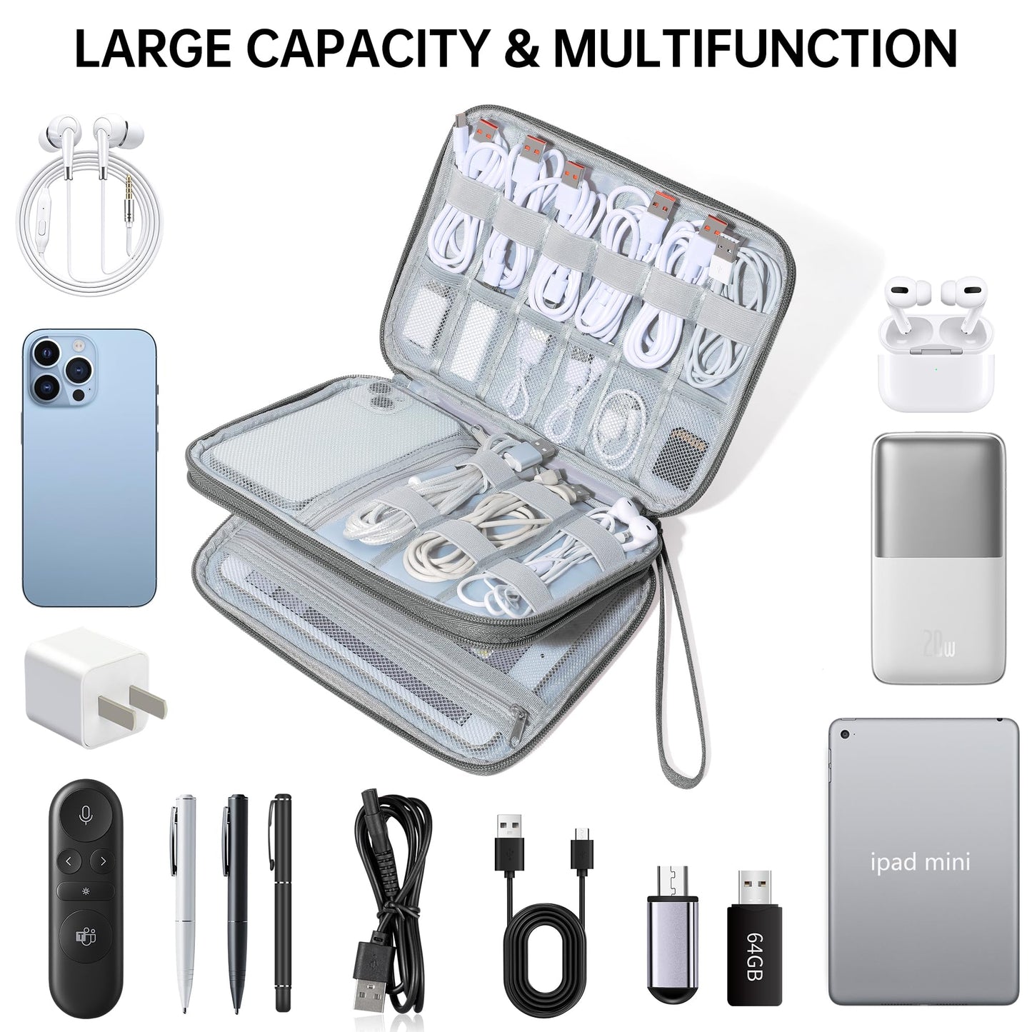 CILLA Electronics Organizer Travel, Travel Cord Organizer Case, Compact Electronics Accessories Bag for Cable, Cord, Charger, Phone