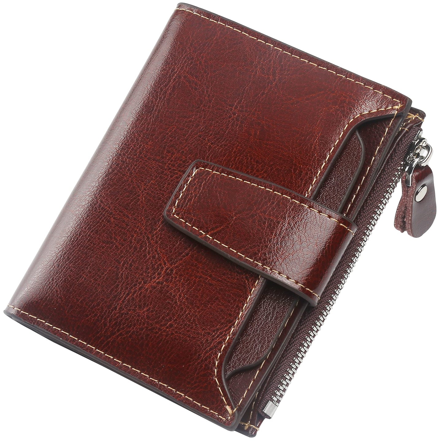 Lavemi Small Compact Women Wallet RFID Blocking Genuine Leather Bifold Purse with ID Windows(Coffee)