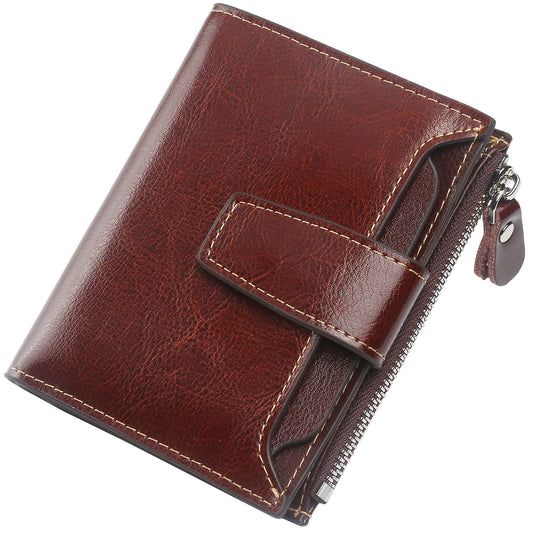 Lavemi Small Compact Women Wallet RFID Blocking Genuine Leather Bifold Purse with ID Windows(Coffee)