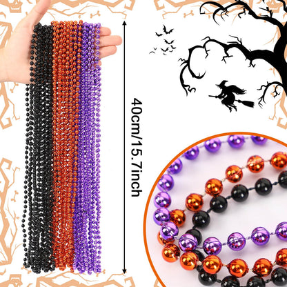 JULBEAR Bulk Halloween Beads Necklaces, 30 pcs Mardi Gras Black Orange Purple Bead Necklace for Holiday Party Favors Carnival Decorations Accessories Supplies