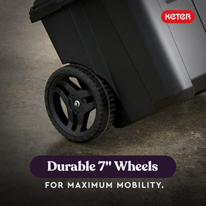 Keter Stack-n-Roll Modular Tools Organizer for Garage Storage and DIY, 3 Piece Resin Rolling Tool Box System for Small Parts, Black