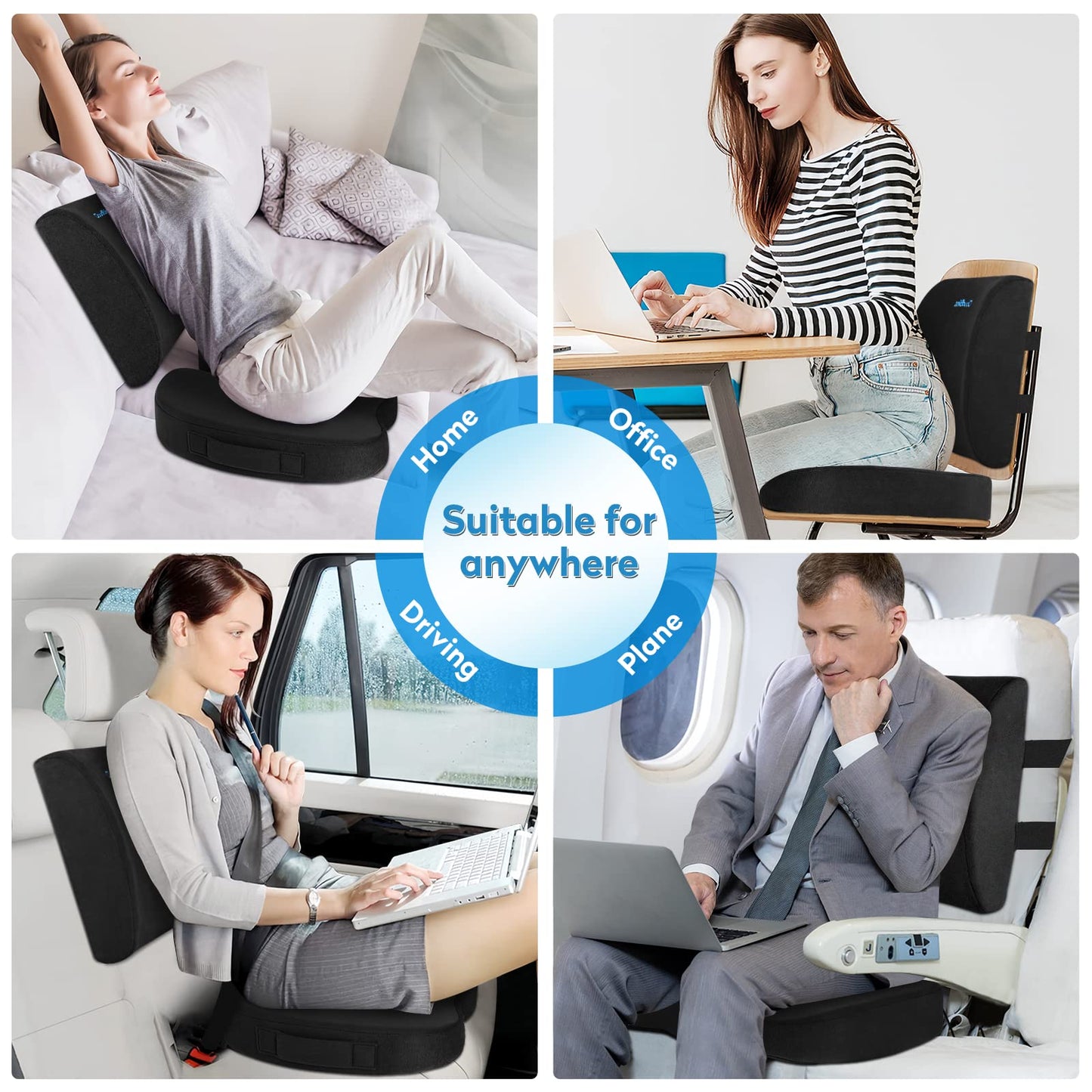 CloudBliss Seat Cushion,Office Chair Cushion,Car Seat Cushions,Lumbar Support Pillow for Office Chair,Back Support Memory Foam Pillow Coccyx Cushions for Tailbone Pain,Sciatica Back Pain Relief Black