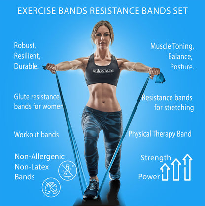 Resistance Bands Set. 5 Pack Non-Latex Physical Therapy, Professional Elastic Band. Perfect for Home Exercise, Workout, Strength Training, Yoga, Pilates, Rehab or Gym Leg Upper, Lower Body