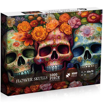 Day of The Dead Sugar Skull Puzzles for Adults 1000 Pieces, Halloween Puzzles 1000 Pieces, PICKFORU Flower Skeleton Puzzle as Skeleton Halloween Decor, Dia De Los Muertos Jigsaw Puzzle Grateful Dead