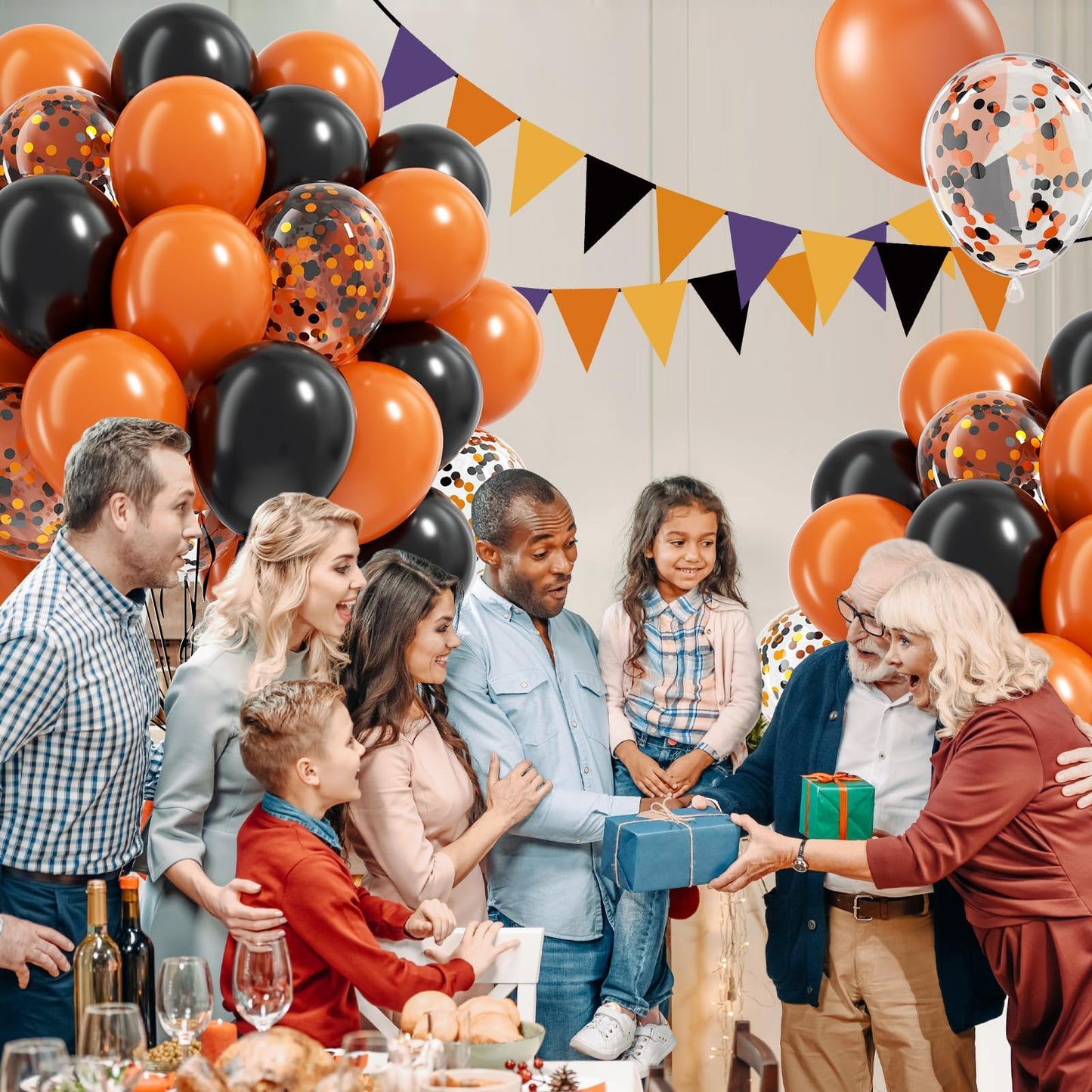 60pcs Orange and Black Halloween Balloons, 12inch Black Orange Latex Confetti Balloons for Ghost Halloween Birthday Party Decorations