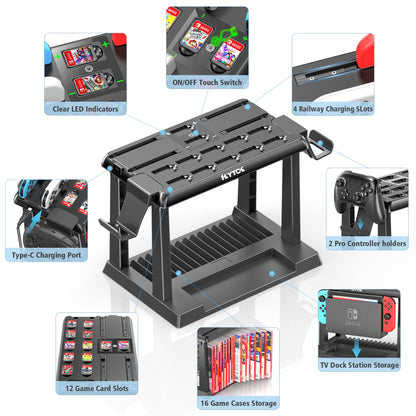 Kytok Switch Games Organizer Station with Controller Charger, Charging Dock for Nintendo Switch & OLED Joycons, Storage and Organizer for Games, TV Dock, Pro Controller, Accessories Kit