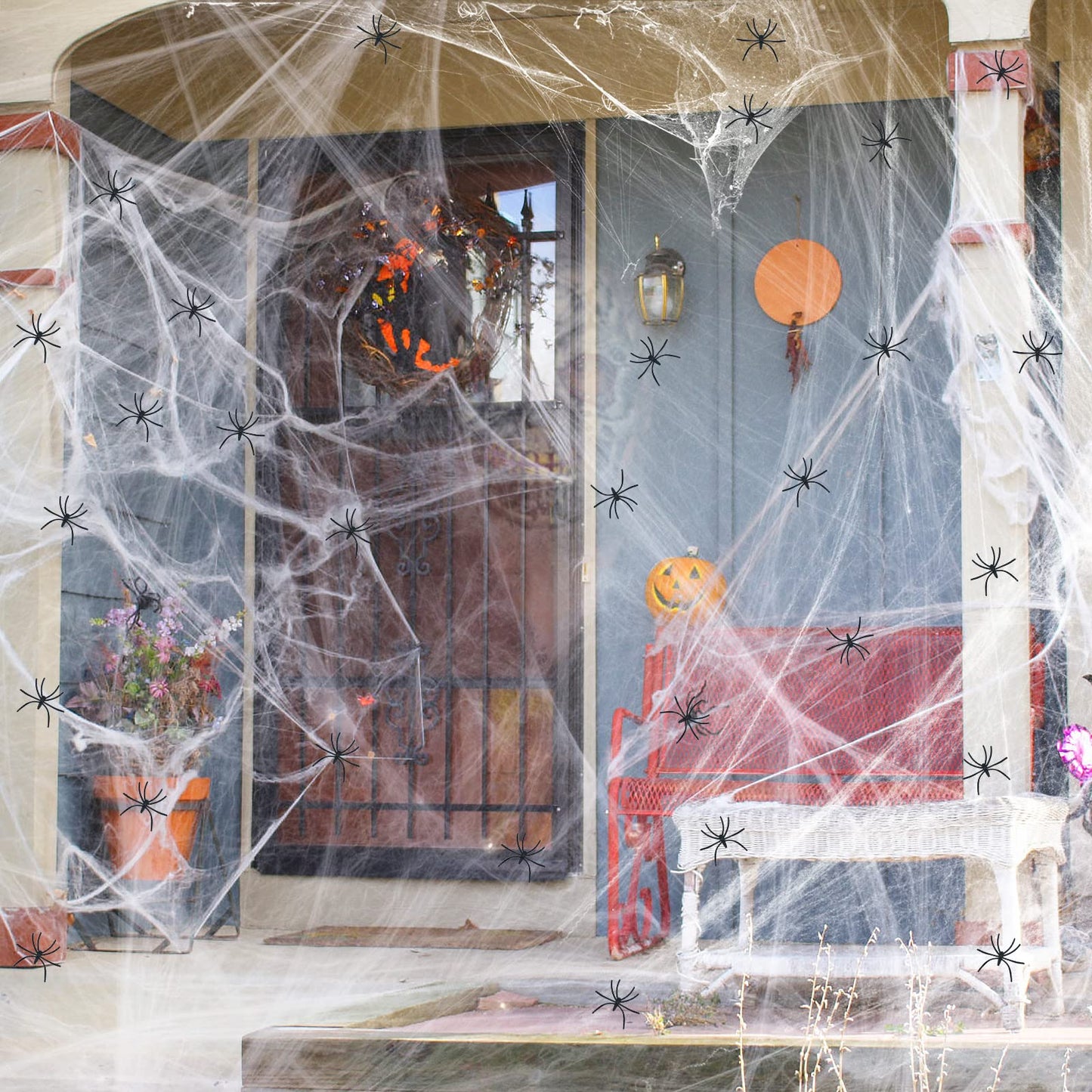1400 sqft Halloween Spider Webs Decorations with 150 Extra Fake Spiders, Super Stretchy Cobwebs for Halloween Decor Indoor and Outdoor