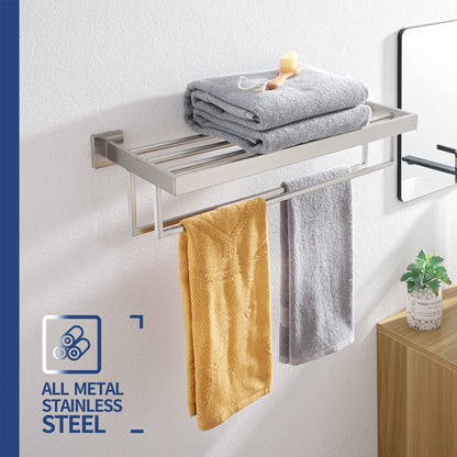 KOKOSIRI Towel Rack 24'' Bathroom Towel Shelves with Double Towel Bars SUS304 Stainless Steel Wall Mounted, Brushed Nickel, B6003BR