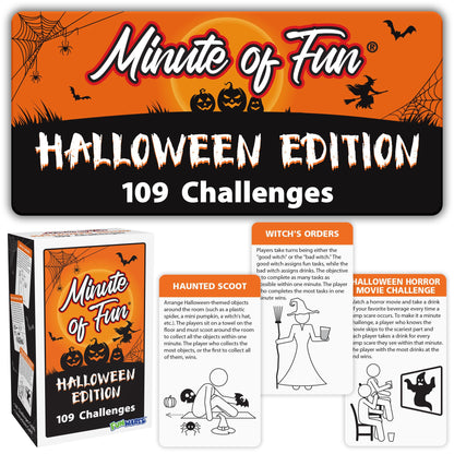 Funwares Minute of Fun Game - Minute to Win It Games for Kids, Adults, Teens, Families, Game Night, Gift for Home, Birthdays, or Travel. 2-12 Players! Halloween Edition - 100 Challenges