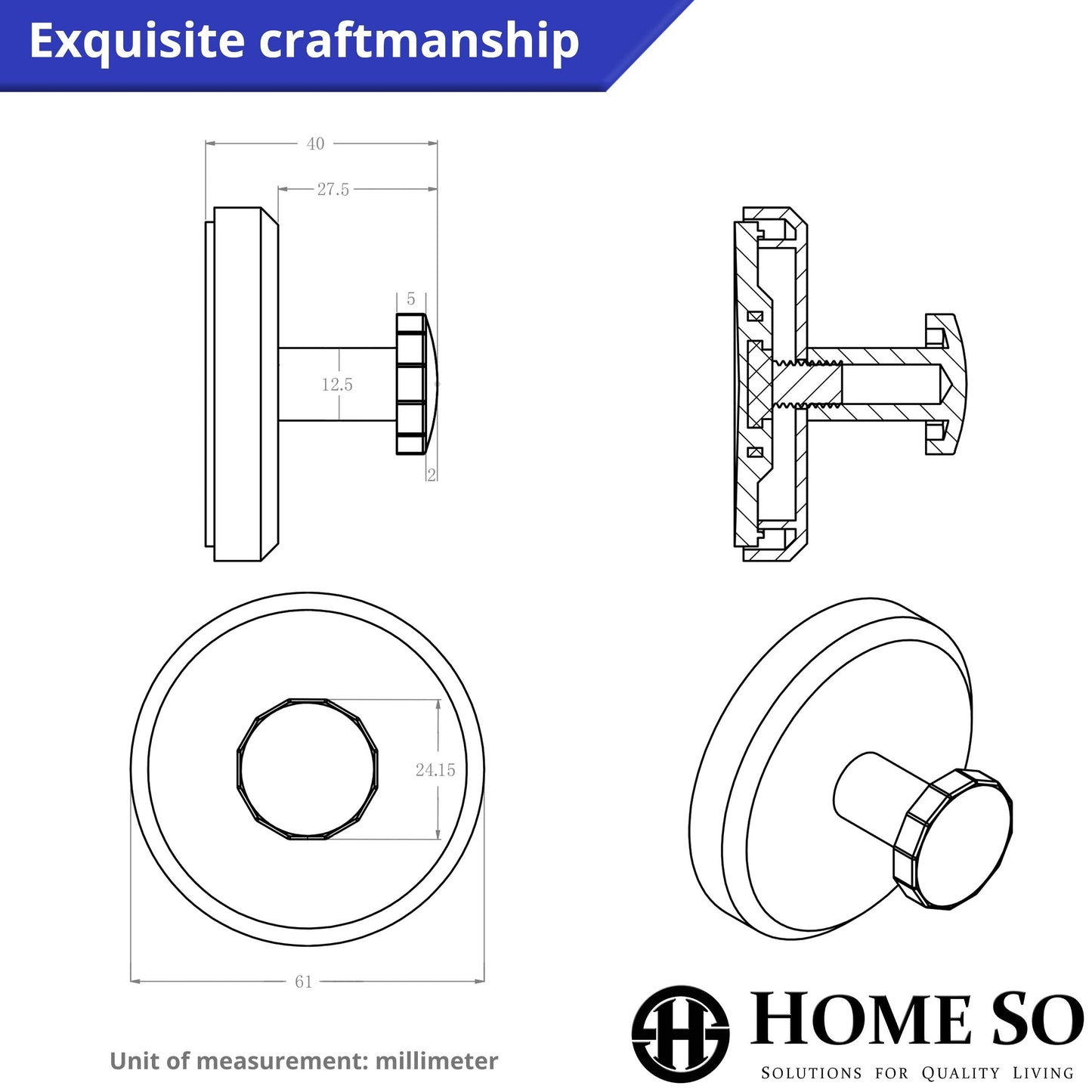 HOME SO Suction Cup Hooks for Shower, Bathroom, Kitchen, Glass Door, Mirror, Tile – Loofah, Towel, Coat, Bath Robe Hook Holder for Hanging up to 15 lbs – Waterproof, Matte Brushed Satin Gold (2-Pack)