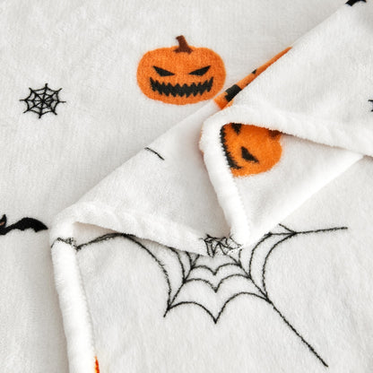 Edenleaf Soft Cozy Halloween Blanket, Spooky Pumpkin Bat Spider Webs Print White Throws for Couch Bed Home Decoration Gifts, Fuzzy Fleece Halloween Throw Blanket for Kids Adults 50"x60" (White)