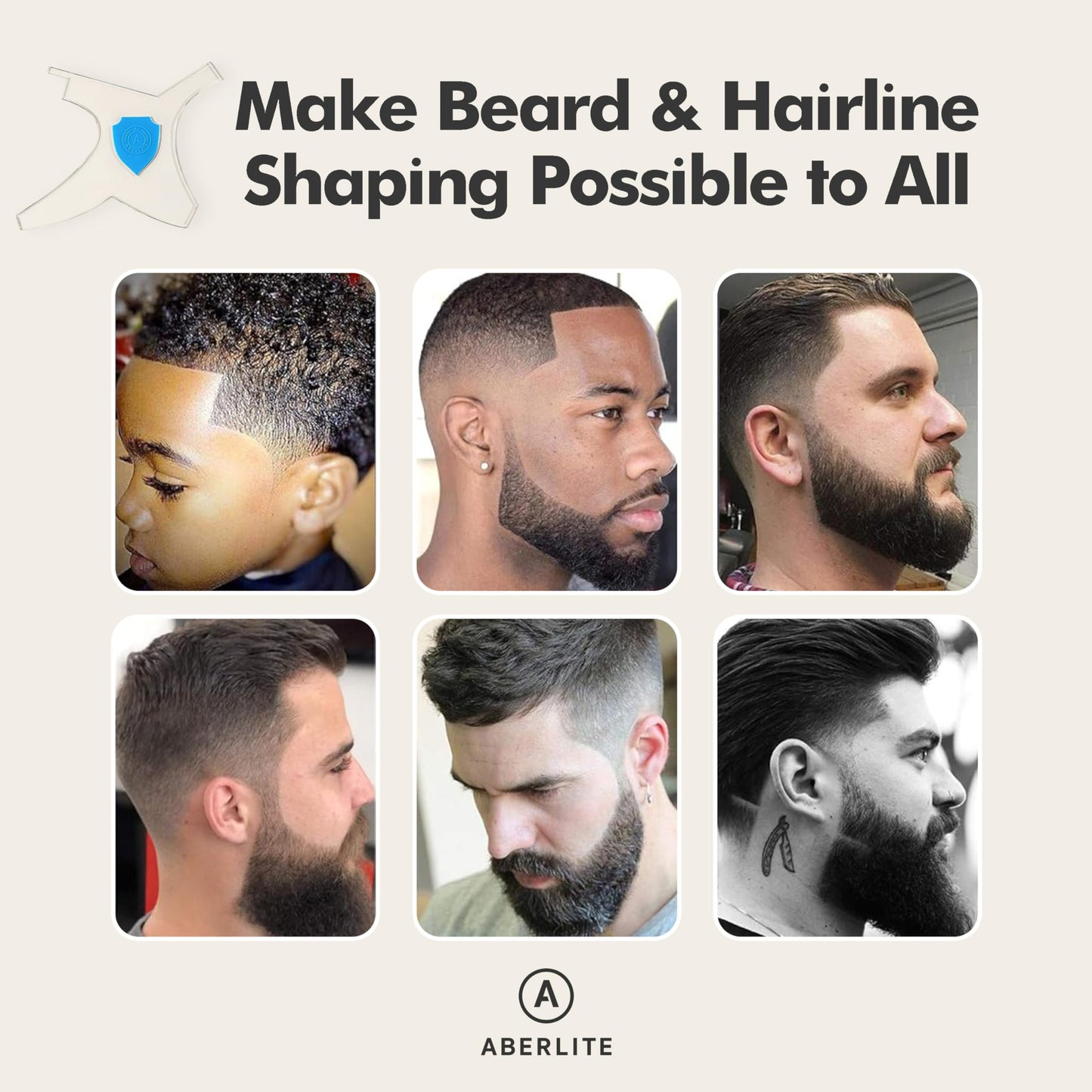 Aberlite ClearShaper 3.0 - Beard Shaper Kit w/Two Barber Pencils - Premium Shaping Tool - 100% Clear | Many Styles - The Ultimate Beard/Hair Lineup (US Patent) - Stencil Guide Template Outliner