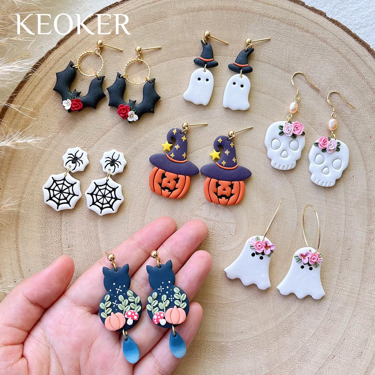 Keoker Halloween Clay Cutters, Clay Cutters for Halloween Earrings Making, 10 Shapes Halloween Clay Earrings Cutters, Halloween Polymer Clay Cutters (Earrings Clay Cutters 1)