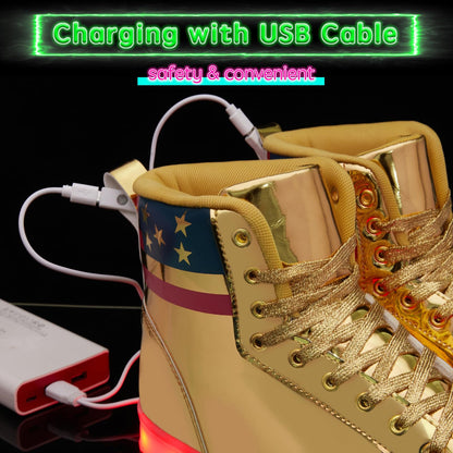 LED Light Up High Top Shoes for Women Men, USB Charging Glitter Chain Halloween Sneakers Couple Dancing Glowing Flashing Luminous Trainers(Glitter Gold,6.5)