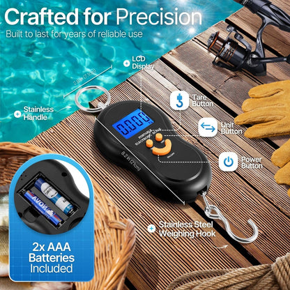 Flexzion Portable Luggage Weight Scale - 110lb/50kg Weight Capacity Luggage Scale Travel Digital with Backlit LCD Display, Handle, & Hook for Bags & Fishing - AAA Batteries Included